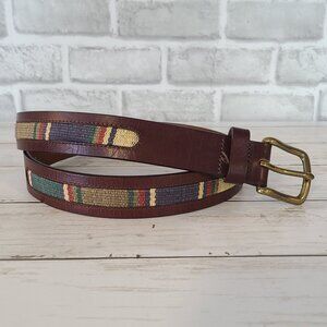 Duluth Trading Company Mens Leather Fabric Belt Brass Buckle Classic Quality 36